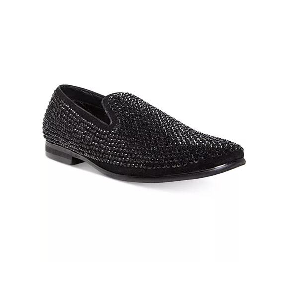 Steven Madden Caviar Black Rhinestone Men's Slip-on Loafers Shoes Size 9.5 - Picture 1 of 8